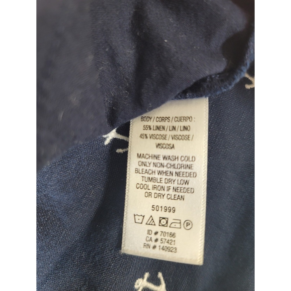 LOFT Anchor Print Shorts Womens Size 10 Navy Blue Linen Blend Nautical Coastal - Picture 6 of 9